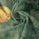Buddha Stones Cotton Ink Bamboo With Golden Moon Pattern Men's Short Sleeve Half Button Shirt