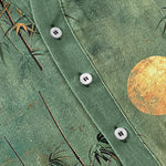Buddha Stones Cotton Ink Bamboo With Golden Moon Pattern Men's Short Sleeve Half Button Shirt
