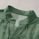 Buddha Stones Cotton Ink Bamboo With Golden Moon Pattern Men's Short Sleeve Half Button Shirt