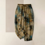 Buddha Stones Cotton Ink Wash Mountain Landscape Pattern Women's Elastic Waist Pants With Pockets