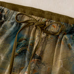 Buddha Stones Cotton Ink Wash Mountain Landscape Pattern Women's Elastic Waist Pants With Pockets