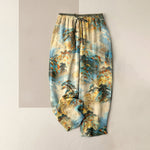 Buddha Stones Cotton Ink Wash Mountain Landscape Pattern Women's Elastic Waist Pants With Pockets