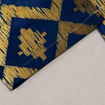 Buddha Stones Pure Cotton Navy Feather And Gold Border Pattern Women's Elastic Waist Pants With Pockets