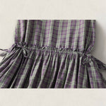Buddha Stones Summer Vintage Drawstring Waist Button-Up Plaid Cotton Women's Sleeveless Dress With Pockets