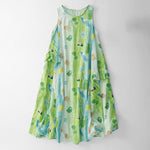 Buddha Stones Summer Washed Watercolor Floral Print Women's Sleeveless Dress