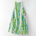 Buddha Stones Summer Washed Watercolor Floral Print Women's Sleeveless Dress