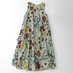 Buddha Stones Summer Washed Watercolor Floral Print Women's Sleeveless Dress