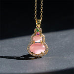Buddha Stones Pink Chalcedony Gourd Optimism Necklace Pendant