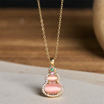 Buddha Stones Pink Chalcedony Gourd Optimism Necklace Pendant