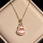 Buddha Stones Pink Chalcedony Gourd Optimism Necklace Pendant