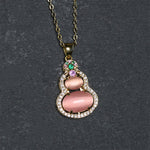 Buddha Stones Pink Chalcedony Gourd Optimism Necklace Pendant