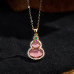 Buddha Stones Pink Chalcedony Gourd Optimism Necklace Pendant