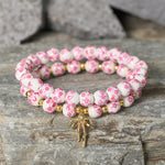 Buddha Stones Blue And White Pink Porcelain Beaded Bowknot Beaded Inner Peace Bracelet