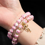 Buddha Stones Blue And White Pink Porcelain Beaded Bowknot Beaded Inner Peace Bracelet