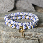 Buddha Stones Blue And White Pink Porcelain Beaded Bowknot Beaded Inner Peace Bracelet