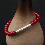 Buddha Stones Cinnabar 999 Sterling Silver Om Mani Padme Hum Wisdom Bracelet