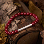 Buddha Stones Cinnabar 999 Sterling Silver Om Mani Padme Hum Wisdom Bracelet