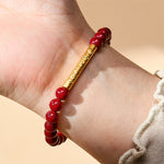 Buddha Stones Cinnabar 999 Sterling Silver Om Mani Padme Hum Wisdom Bracelet