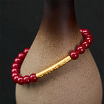 Buddha Stones Cinnabar 999 Sterling Silver Om Mani Padme Hum Wisdom Bracelet
