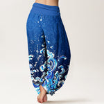 Buddha Stones Pure Cotton Ocean Wave Gradient Pattern Women's Elastic Waist Harem Pants