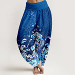 Buddha Stones Pure Cotton Ocean Wave Gradient Pattern Women's Elastic Waist Harem Pants