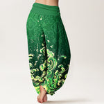 Buddha Stones Pure Cotton Ocean Wave Gradient Pattern Women's Elastic Waist Harem Pants