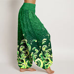 Buddha Stones Pure Cotton Ocean Wave Gradient Pattern Women's Elastic Waist Harem Pants