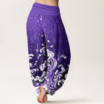 Buddha Stones Pure Cotton Ocean Wave Gradient Pattern Women's Elastic Waist Harem Pants