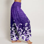 Buddha Stones Pure Cotton Ocean Wave Gradient Pattern Women's Elastic Waist Harem Pants