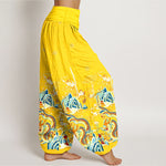 Buddha Stones Pure Cotton Dragon Cloud Wave Pattern Women's Elastic Waist Harem Pants