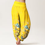 Buddha Stones Pure Cotton Dragon Cloud Wave Pattern Women's Elastic Waist Harem Pants
