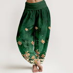 Buddha Stones Pure Cotton Vintage Rose Floral Pattern Women's Elastic Waist Harem Pants