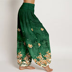 Buddha Stones Pure Cotton Vintage Rose Floral Pattern Women's Elastic Waist Harem Pants