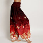 Buddha Stones Pure Cotton Vintage Rose Floral Pattern Women's Elastic Waist Harem Pants