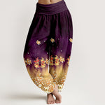 Buddha Stones Pure Cotton Vintage Rose Floral Pattern Women's Elastic Waist Harem Pants