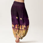 Buddha Stones Pure Cotton Vintage Rose Floral Pattern Women's Elastic Waist Harem Pants
