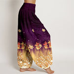Buddha Stones Pure Cotton Vintage Rose Floral Pattern Women's Elastic Waist Harem Pants