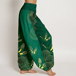 Buddha Stones Cotton Gold Bird Circle Pattern Women's Elastic Waist Harem Pants