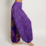 Buddha Stones Pure Cotton Golden Mandala Floral Pattern Women's Elastic Waist Harem Pants