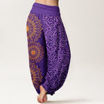 Buddha Stones Pure Cotton Golden Mandala Floral Pattern Women's Elastic Waist Harem Pants