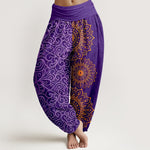 Buddha Stones Pure Cotton Golden Mandala Floral Pattern Women's Elastic Waist Harem Pants