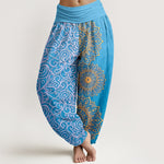 Buddha Stones Pure Cotton Golden Mandala Floral Pattern Women's Elastic Waist Harem Pants