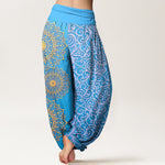 Buddha Stones Pure Cotton Golden Mandala Floral Pattern Women's Elastic Waist Harem Pants
