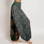 Buddha Stones Pure Cotton Golden Mandala Floral Pattern Women's Elastic Waist Harem Pants