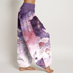 Buddha Stones Pure Cotton Crane Cloud Lantern Night Sky Pattern Women's Elastic Waist Harem Pants