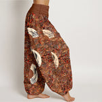 Buddha Stones Cotton Soft Drapey Ivory Fan Pattern Women's Elastic Waist Harem Pants