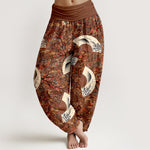 Buddha Stones Cotton Soft Drapey Ivory Fan Pattern Women's Elastic Waist Harem Pants