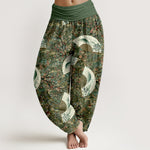 Buddha Stones Cotton Soft Drapey Ivory Fan Pattern Women's Elastic Waist Harem Pants