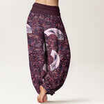 Buddha Stones Cotton Soft Drapey Ivory Fan Pattern Women's Elastic Waist Harem Pants
