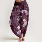 Buddha Stones Cotton Soft Drapey Ivory Fan Pattern Women's Elastic Waist Harem Pants